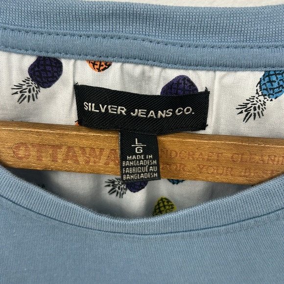 Silver Pocket T-Shirt Men's Large Cotton Vacation Resort Travel Pineapple Casual - Picture 4 of 6